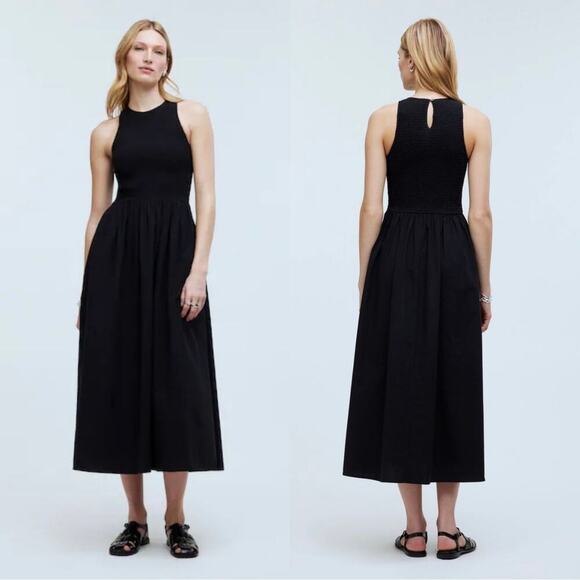 madewell the melody smocked midi dress true black np124 women x-small xs - Picture 1 of 5
